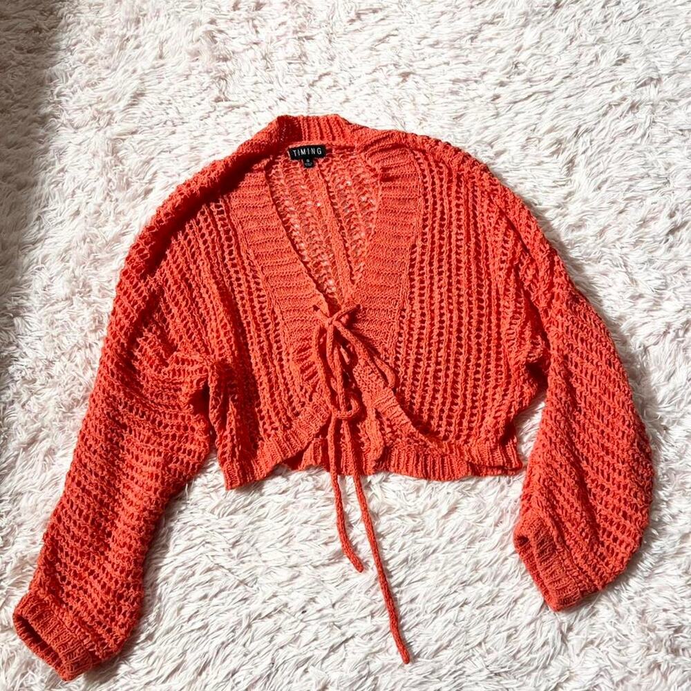 Burnt‎ Orange Lace Up Open Knit Crotchet Boho Indie Earthy Oversized Cardigan